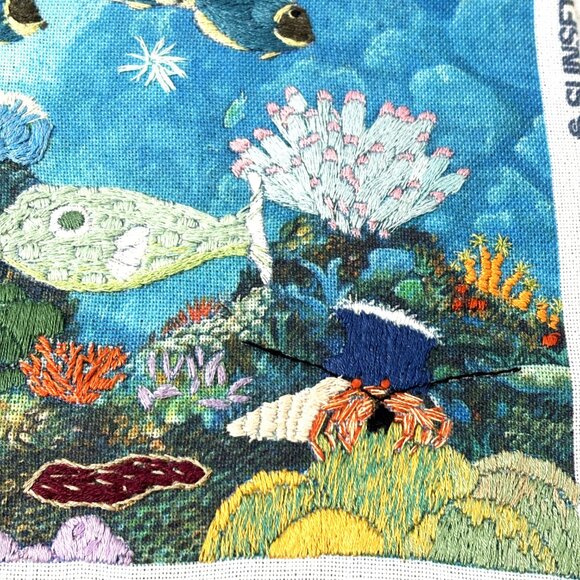 Vintage Sunset Crewel Embroidery Completed Beauty And The Reef #11074 - Picture 3 of 13